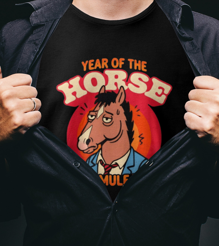 Year Of The Horse Doing Mule Work 2026 Retro Cartoon T-Shirt