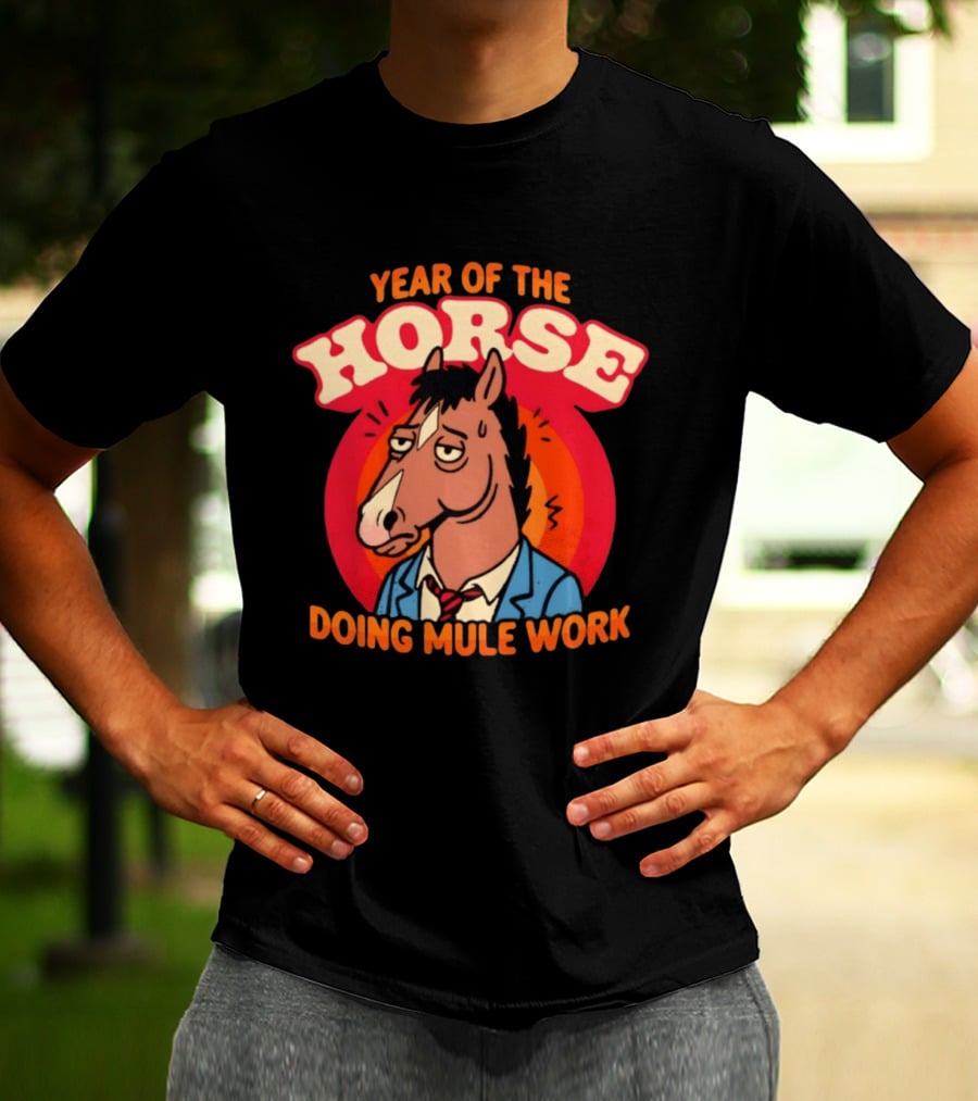 Year Of The Horse Doing Mule Work 2026 Retro Cartoon T-Shirt