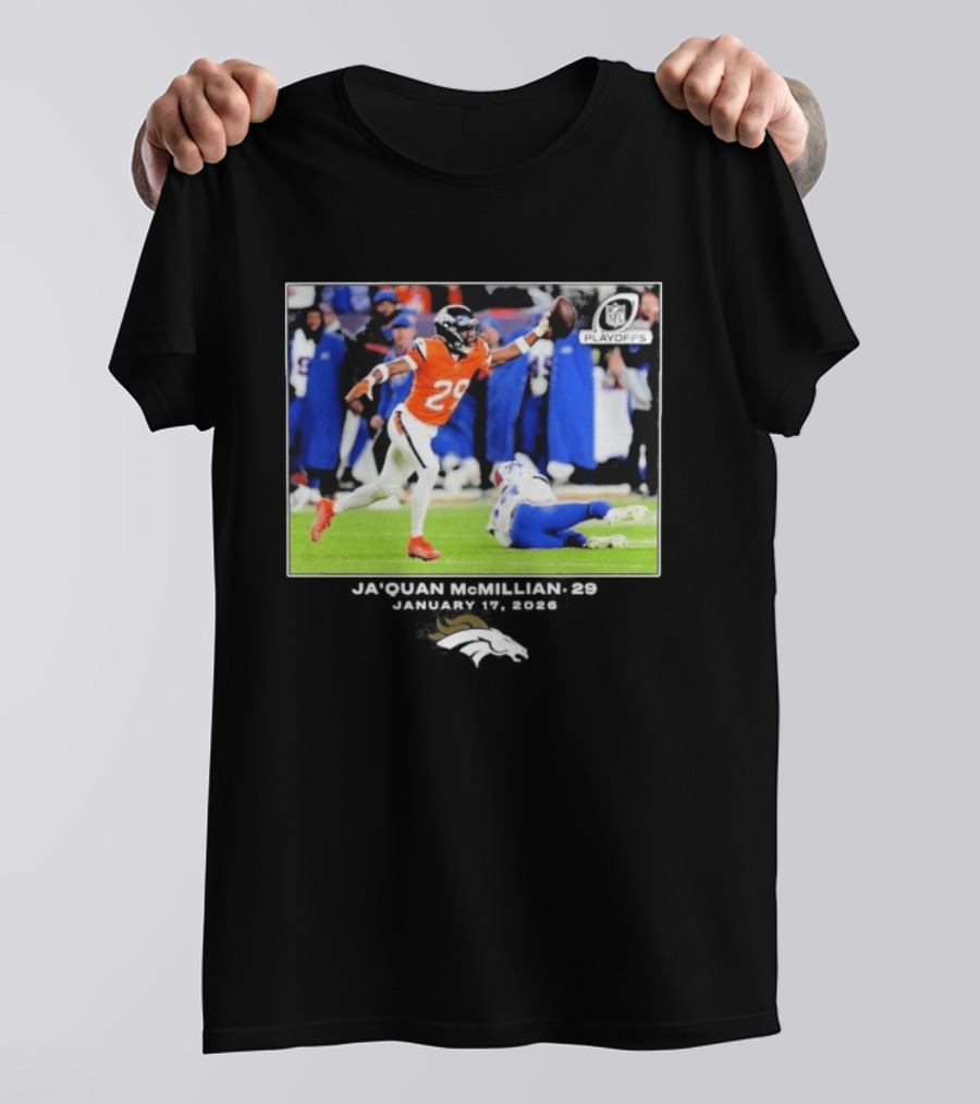 Denver Broncos Playoffs Ja'Quan McMillian 29 Action T-Shirt