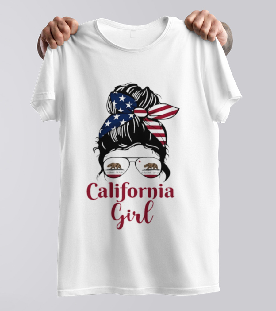 California Girl Sunglasses Bear Bandana Stars Stripes T-Shirt