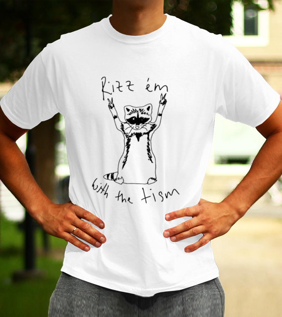 Raccoon Rizz 'Em With The Tism Playful Sketch T-Shirt