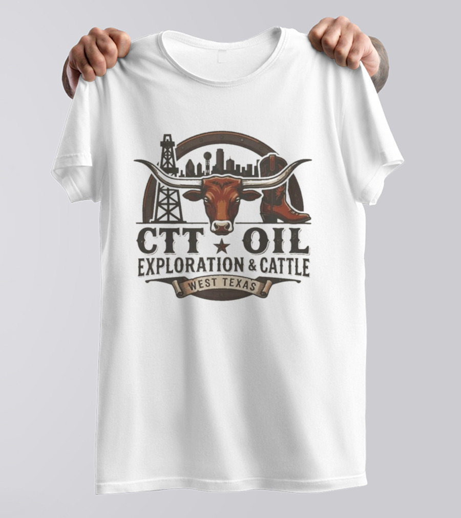 CTT Oil Exploration And Cattle Longhorn West Texas Oilfield Skyline Cowboys T-Shirt
