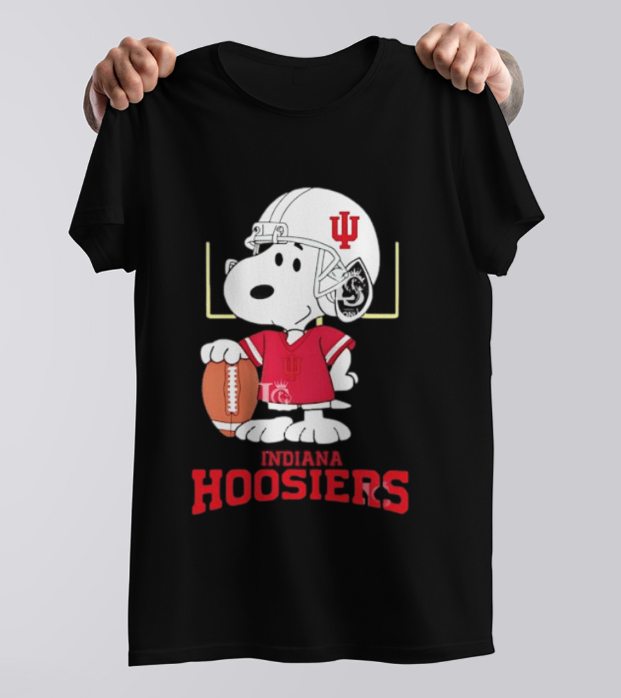 Snoopy Indiana Hoosiers Football Helmet Jersey Football Field T-Shirt