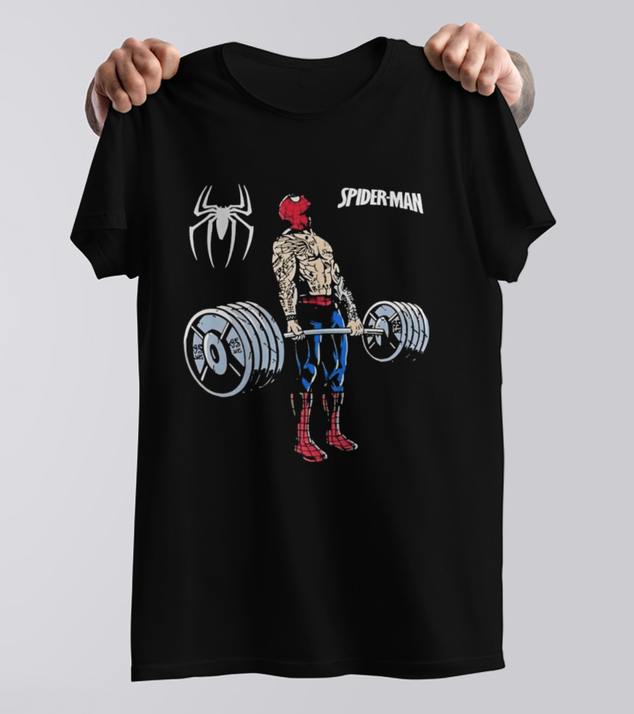 Spider Man Deadlift Superhero Workout Strength Fitness T-Shirt