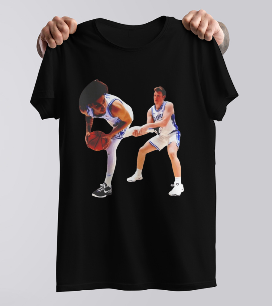 Kon Knueppel Grabbing Tyrese Proctor's Leg Duke Basketball T-Shirt