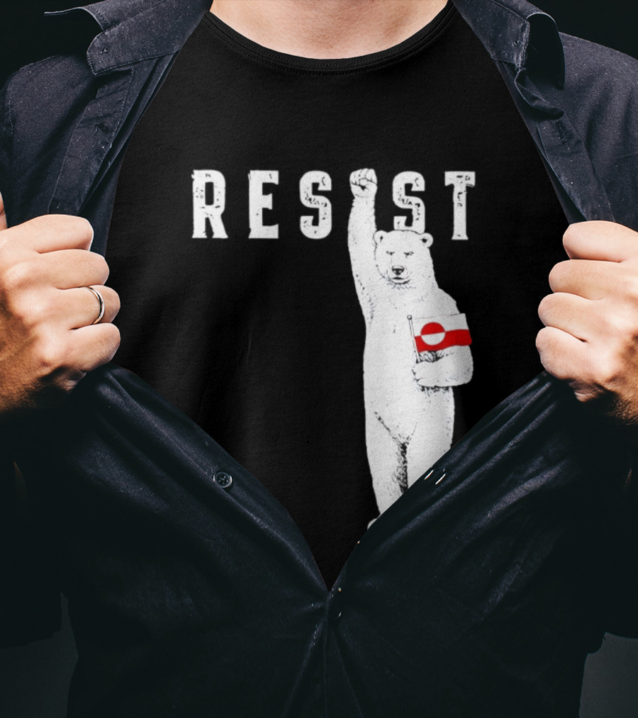 Resist Polar Bear Holding Greenland Flag T-Shirt