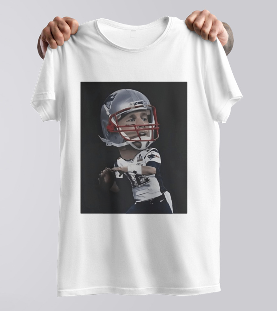 Tom Brady New England Patriots Caricature Super Bowl MVP Quarterback 12 Football Helmet T-Shirt