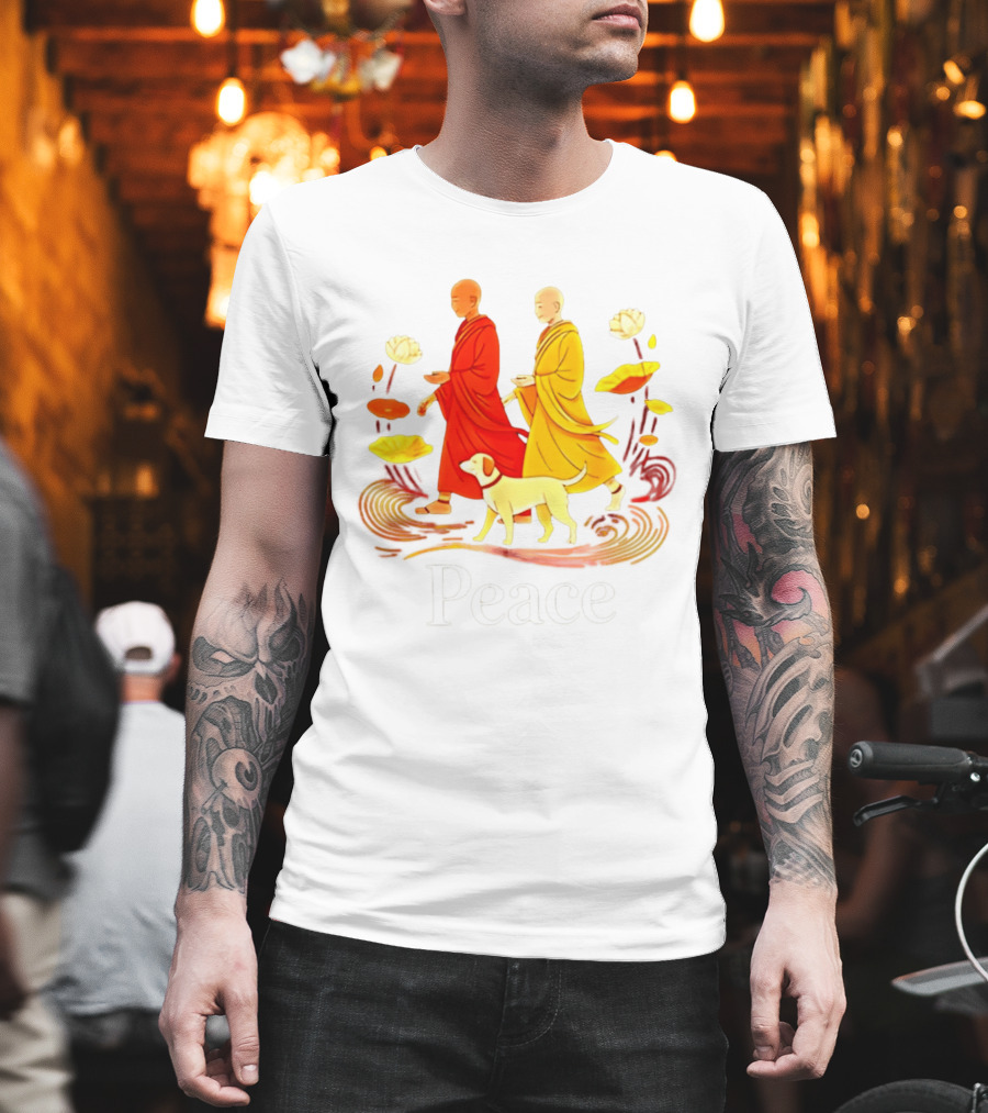 Walk For Peace Monks And Aloka Dog Lotus Path T-Shirt