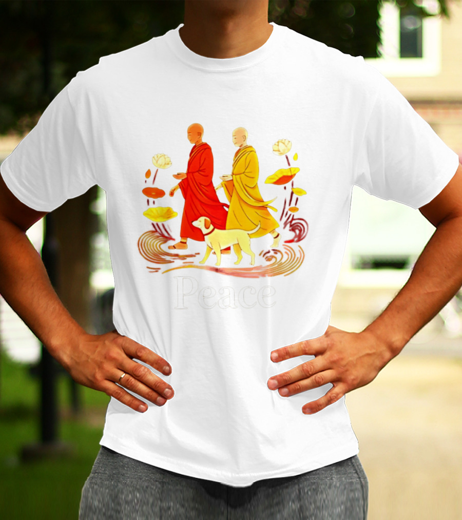 Walk For Peace Monks And Aloka Dog Lotus Path T-Shirt