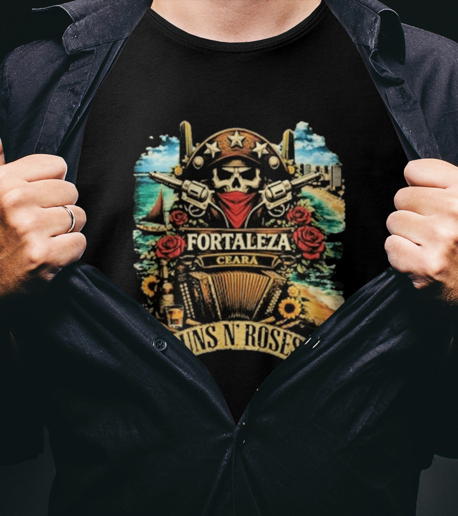 Fortaleza Ceará 2026 Guns N' Roses Skull And Guns Beach Scene T-Shirt