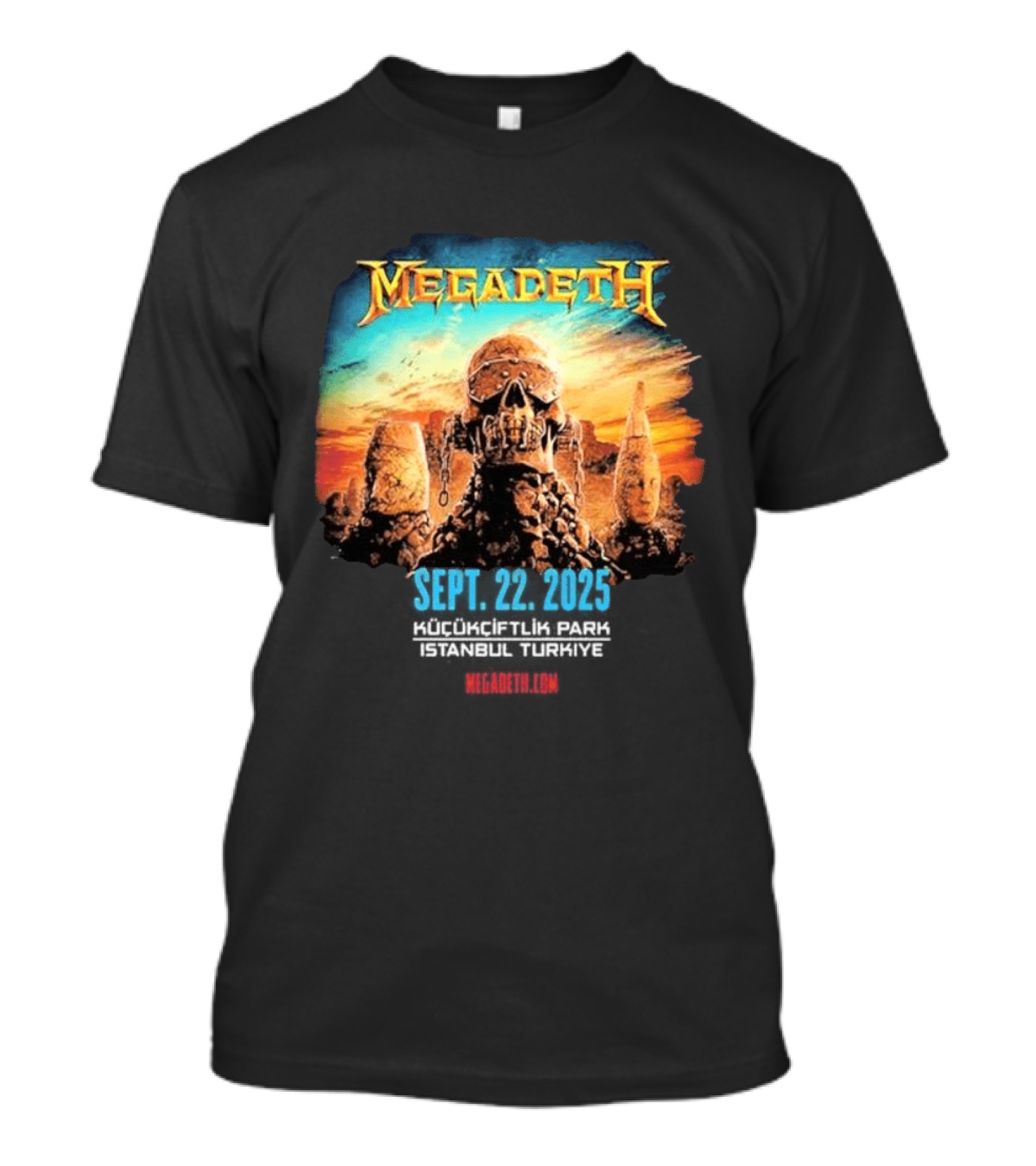 Megadeth September 22 2025 Küçükçiftlik Park Istanbul Turkey Skull T-Shirt