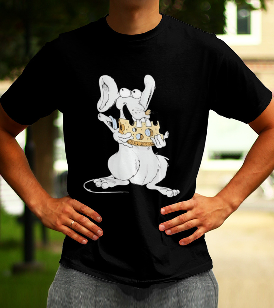 Cartoon Mouse Enjoying Swiss Cheese T-Shirt
