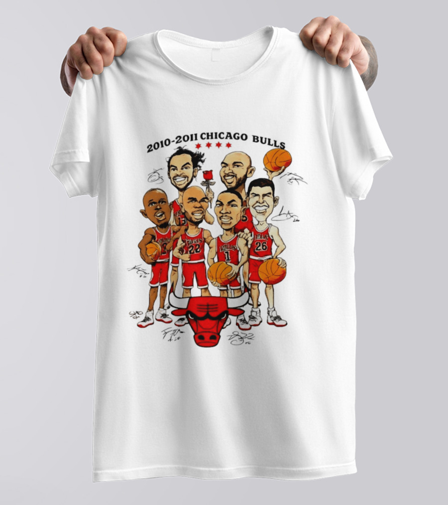 2010 2011 Chicago Bulls NBA Team Caricature T-Shirt