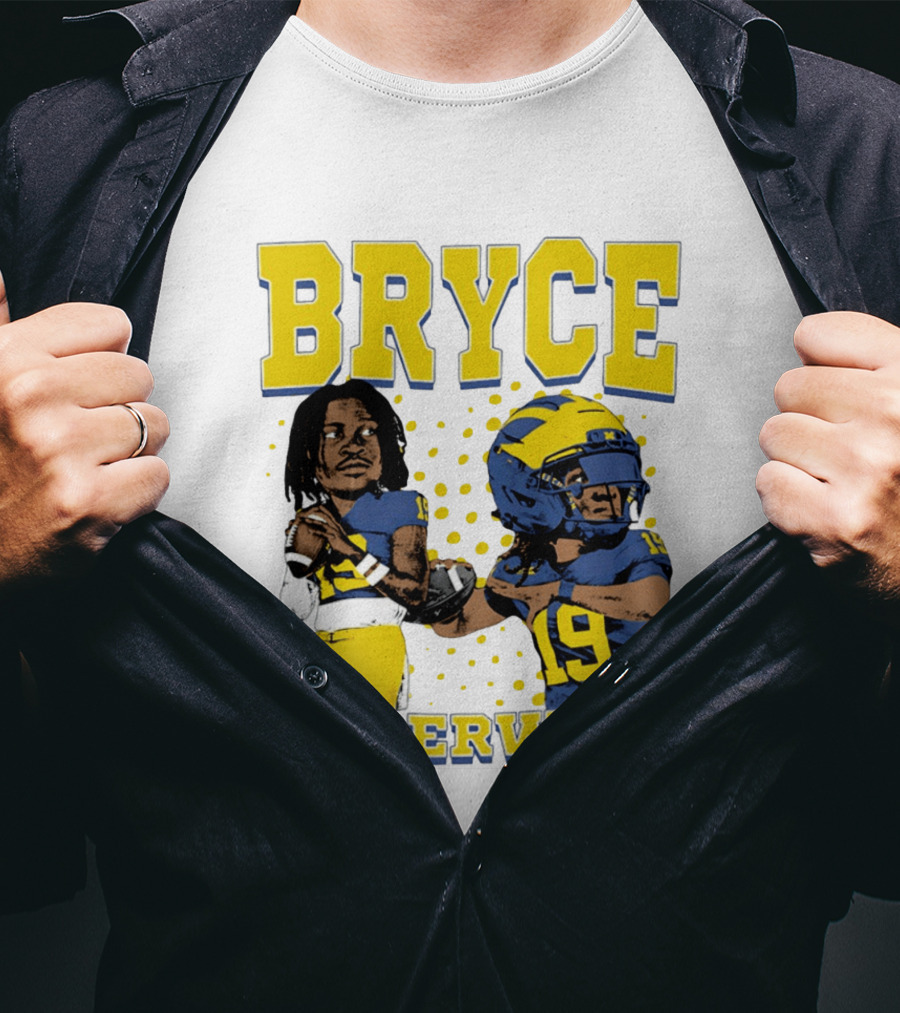 Bryce Underwood Michigan Blue And Yellow Football Caricature 19 T-Shirt