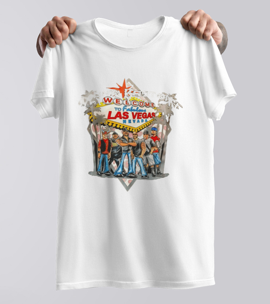 Count's Kustoms Welcome To Fabulous Las Vegas Nevada Sign With Crew Illustrations T-Shirt