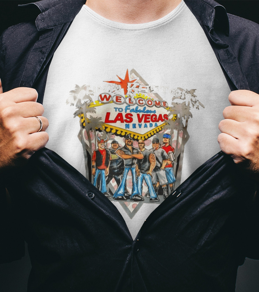 Count's Kustoms Welcome To Fabulous Las Vegas Nevada Sign With Crew Illustrations T-Shirt