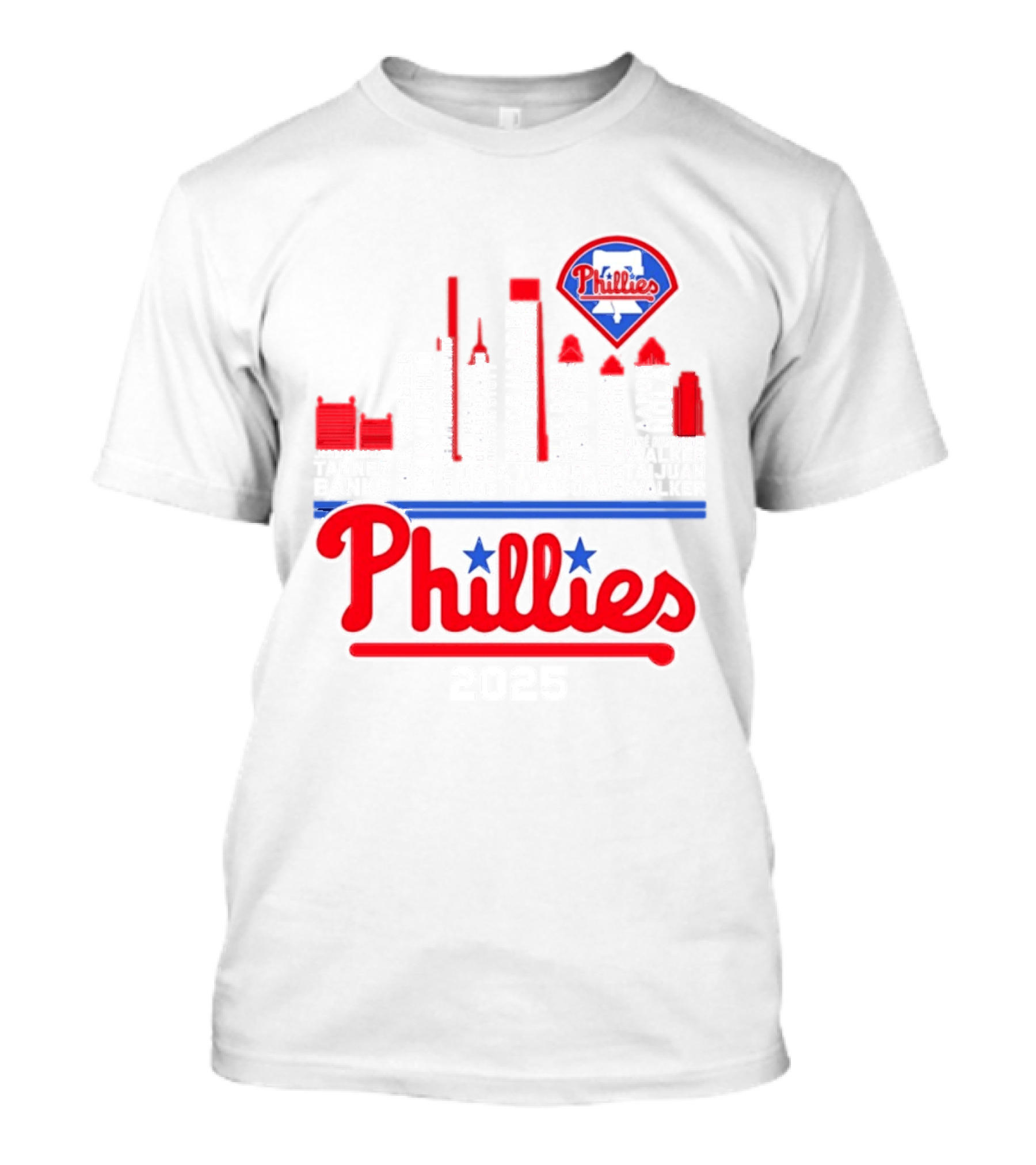 Philadelphia Phillies 2025 City Skyline And Players Names T-Shirt