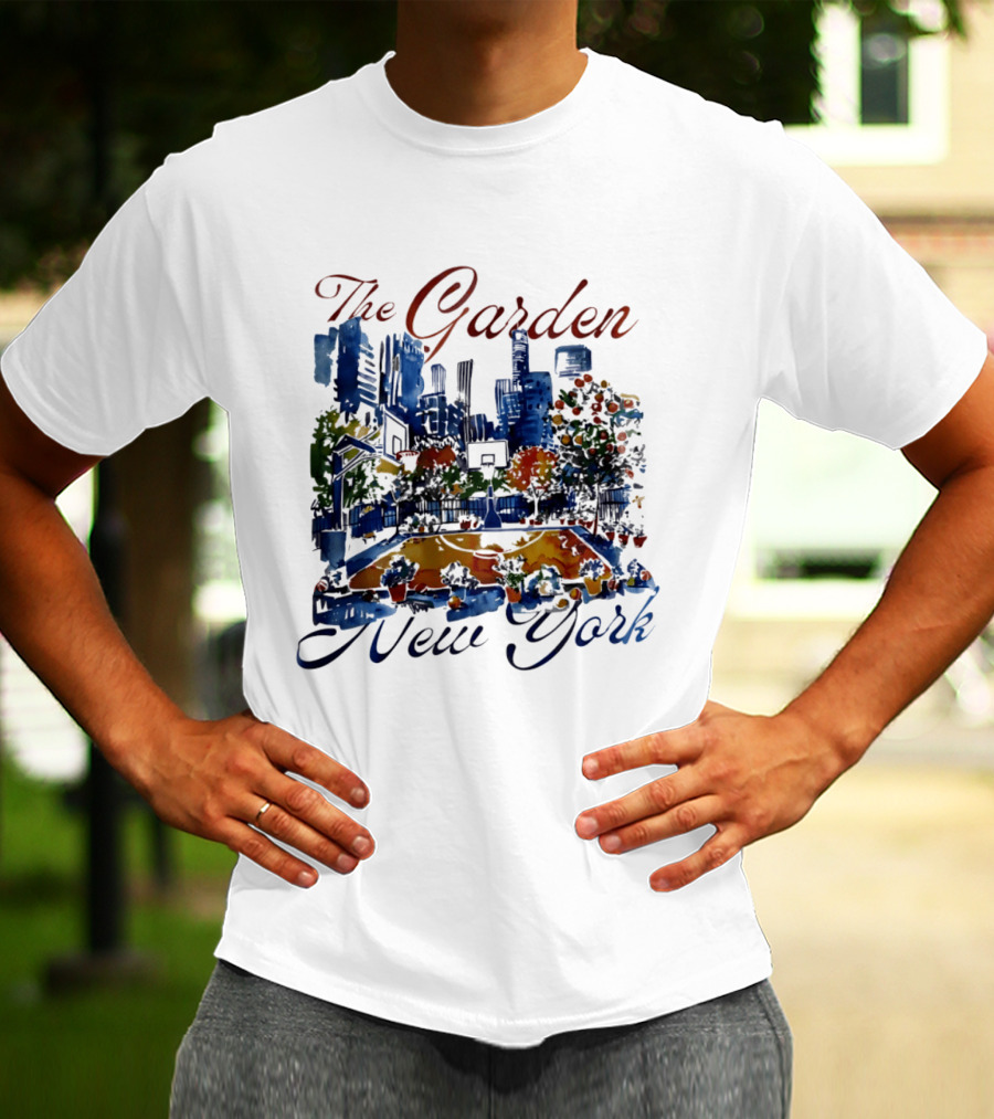 The Garden New York Basketball Court Skyline Blossoms T-Shirt