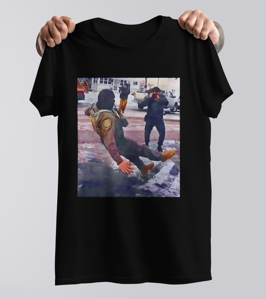 ICE Agent Slipping On Ice Captured In Epic Photo Moment T-Shirt