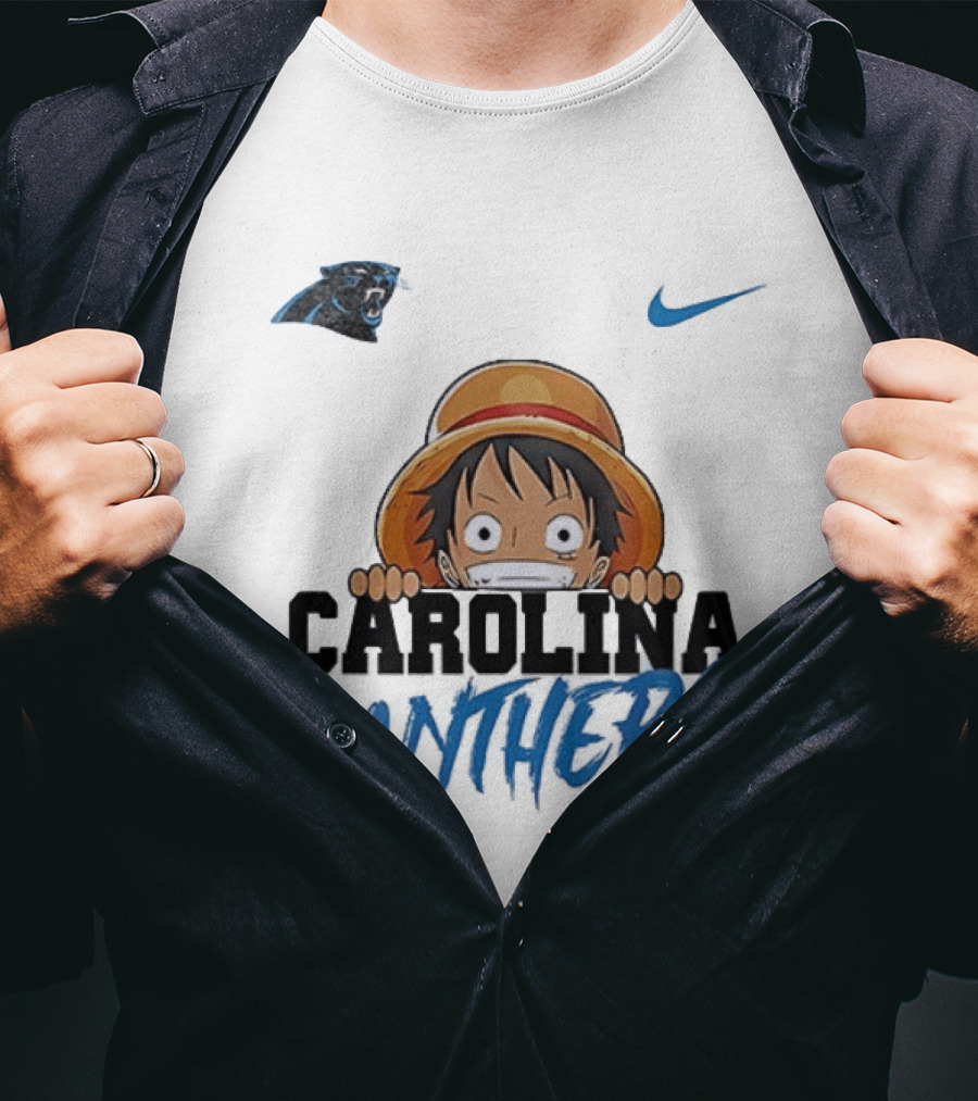 Carolina Panthers One Piece Monkey D Luffy Nike Collaboration T-Shirt