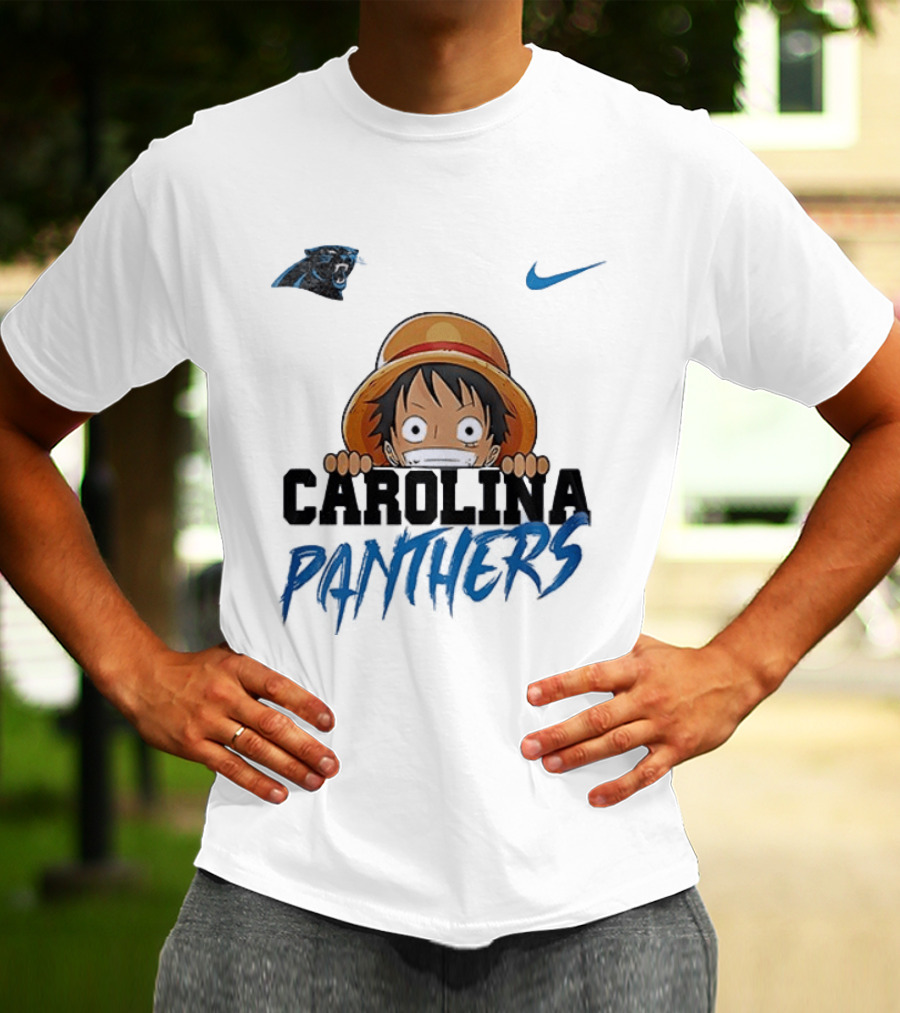Carolina Panthers One Piece Monkey D Luffy Nike Collaboration T-Shirt