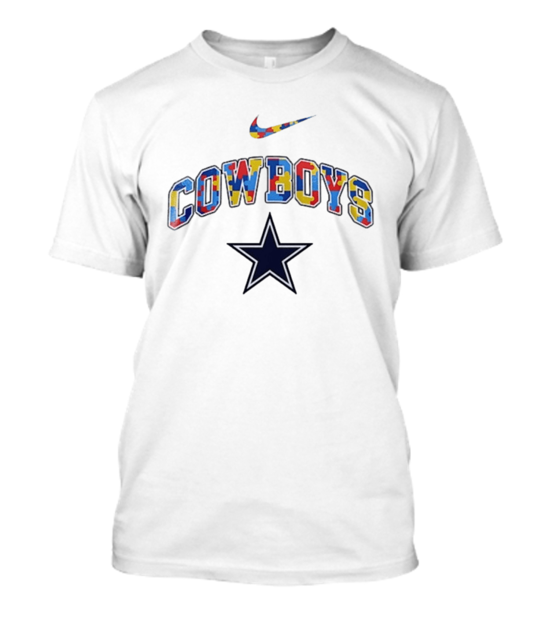 Dallas Cowboys Autism Awareness Accept Understand Love Puzzle Nike Swoosh Star T-Shirt
