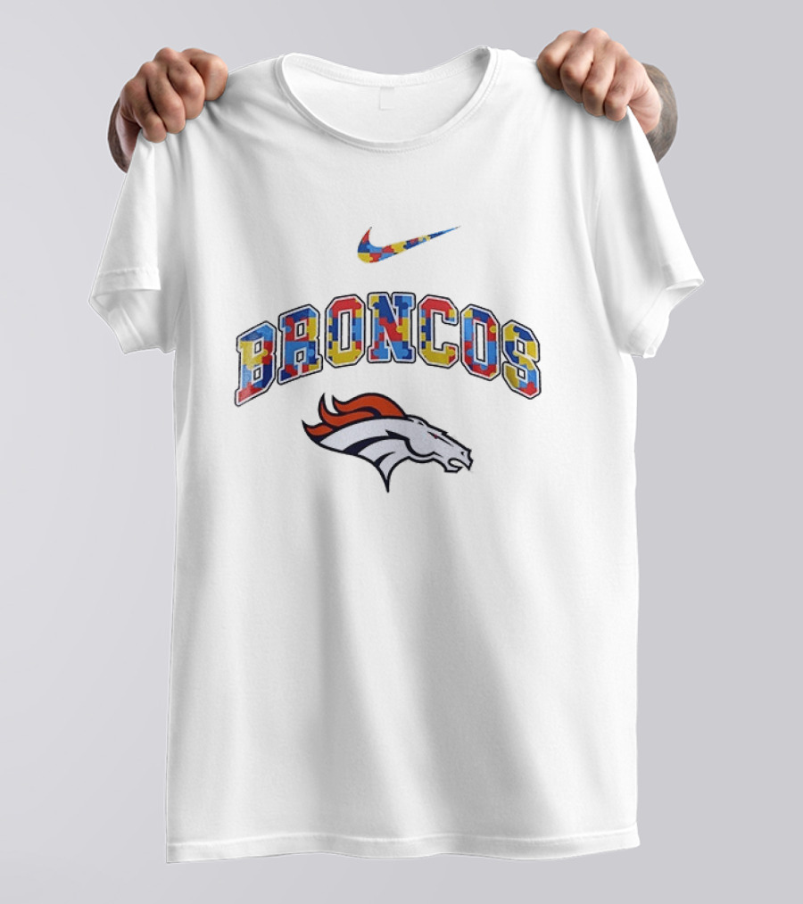 Denver Broncos Puzzle Pattern Autism Acceptance Awareness T-Shirt