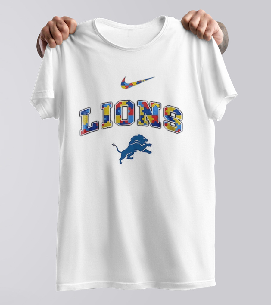 Detroit Lions Autism Awareness Puzzle Piece Nike LIONS T-Shirt