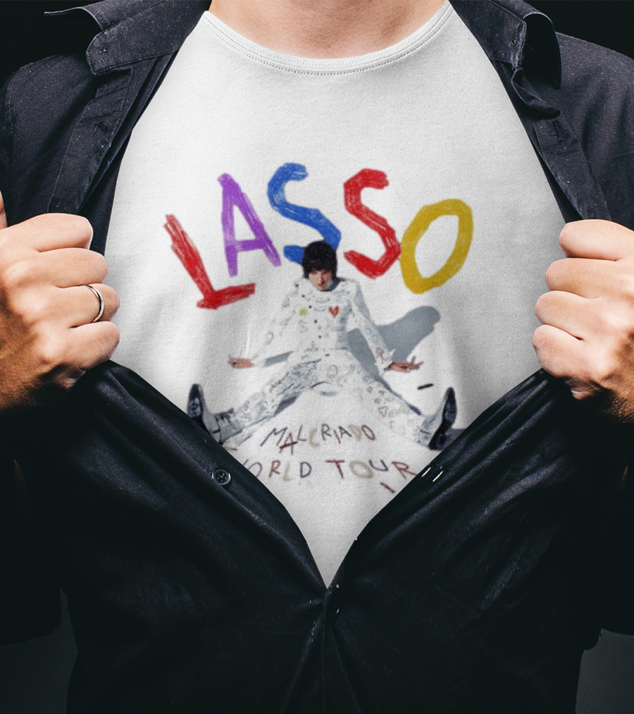 Lasso Malcriado 2025 World Tour Dates Colorful Lettering And Outfit T-Shirt