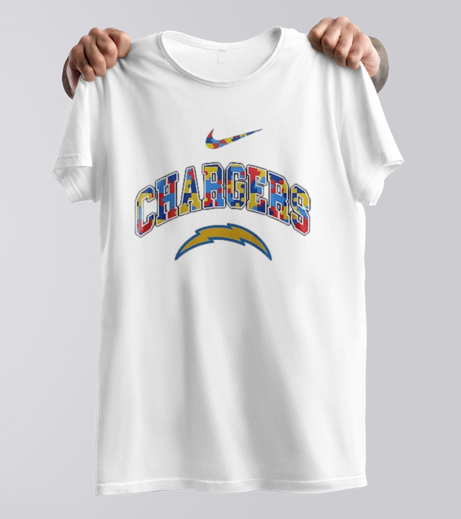 Nike Los Angeles Chargers Puzzle Pattern Autism Awareness Accept Understand Love T-Shirt