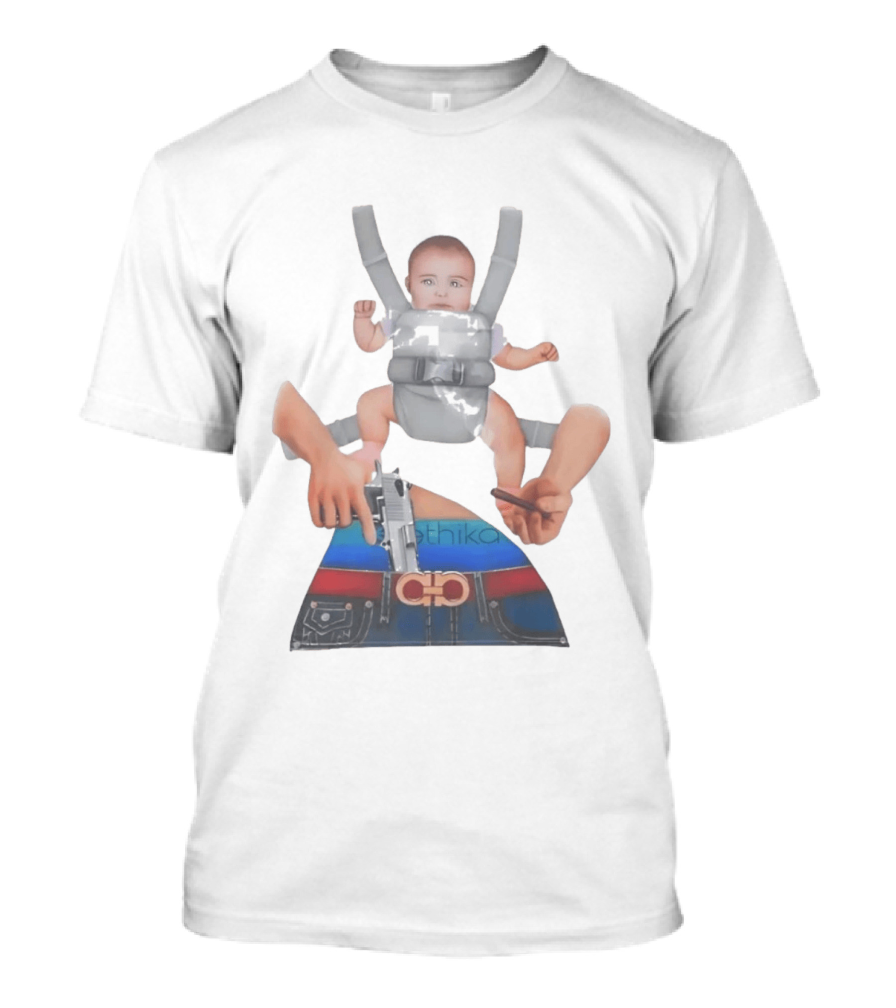 Ethika Responsible Father Baby Carrier Gun Mobile Concept T-Shirt