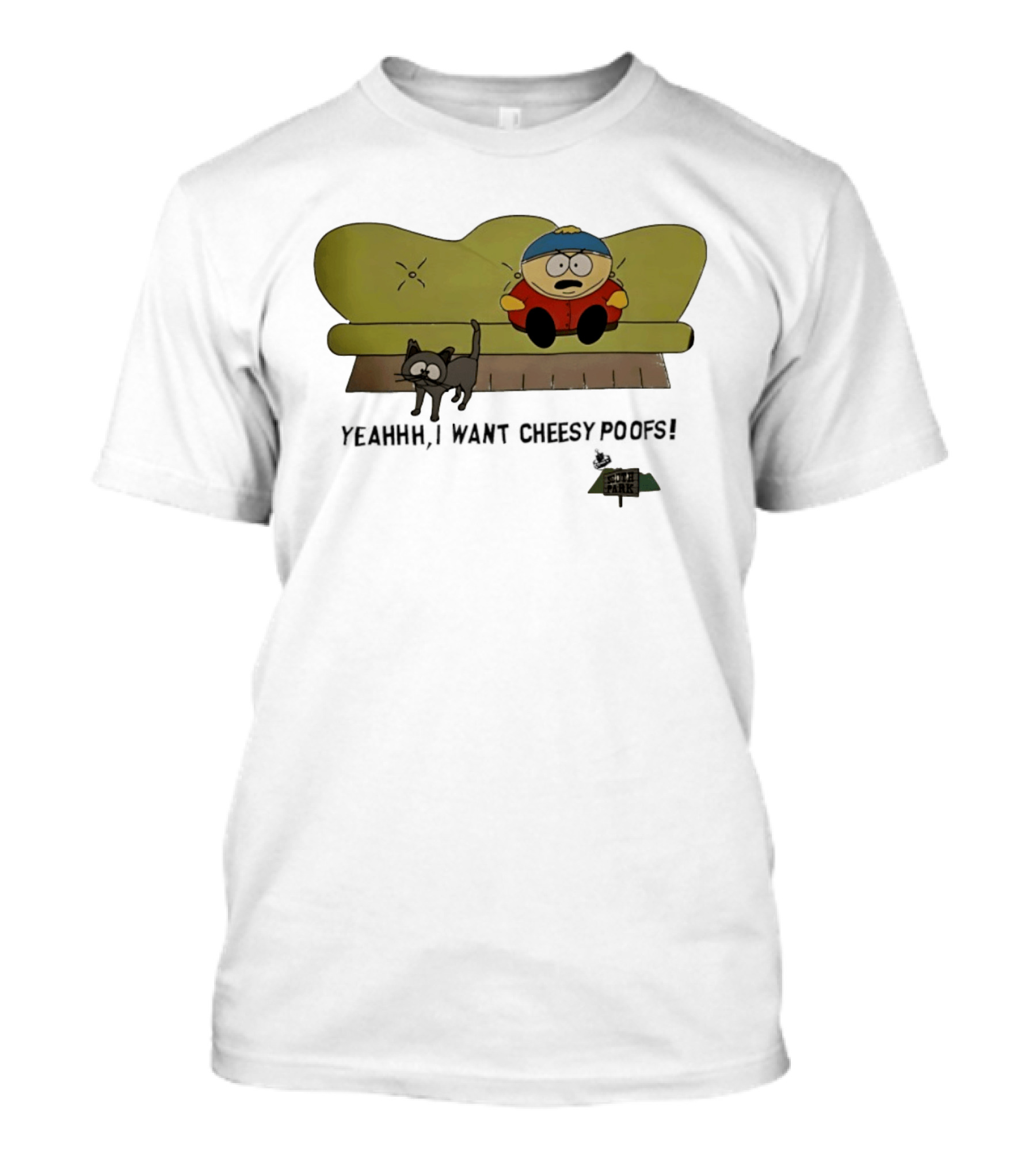 South Park Yeahhh I Want Cheesy Poofs Couch Cat Cartman T-Shirt