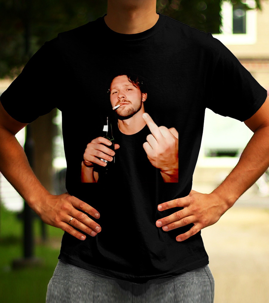 Josh Allen Smoking And Holding Beer Middle Finger T-Shirt