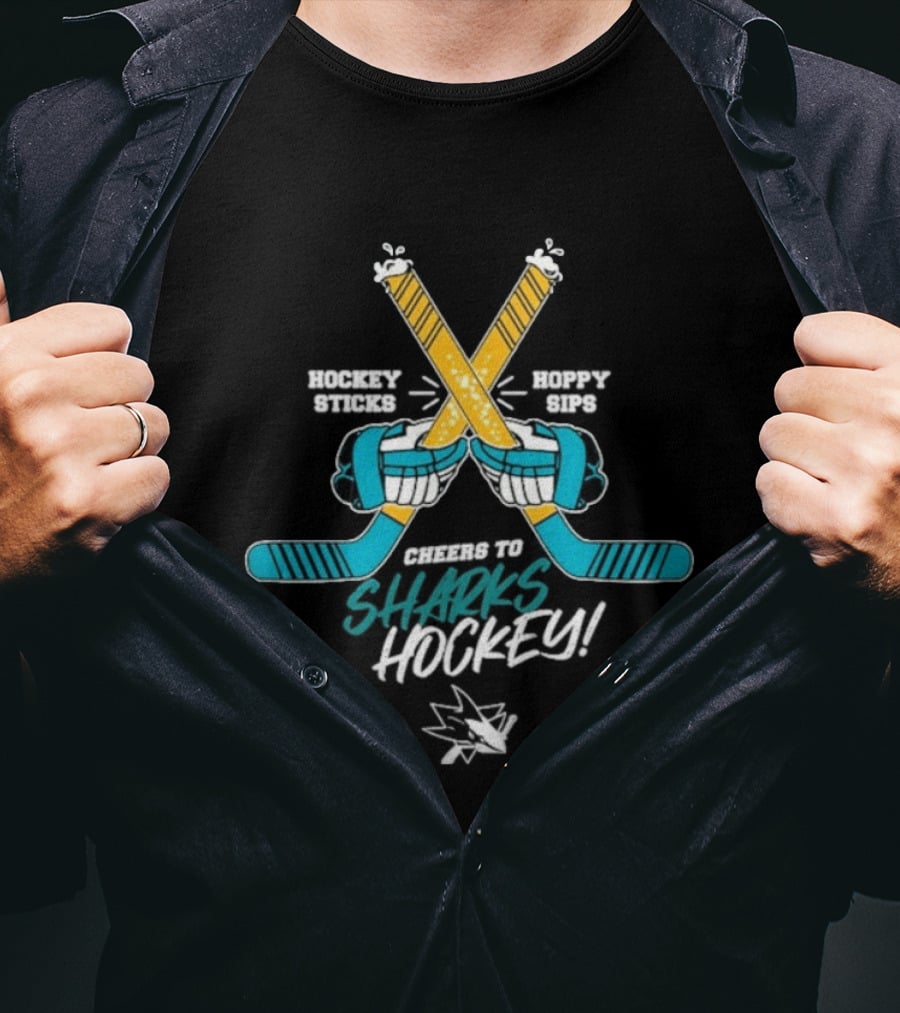 Cheers To San Jose Sharks Beer Hoppy Sips Hockey Sticks T-Shirt