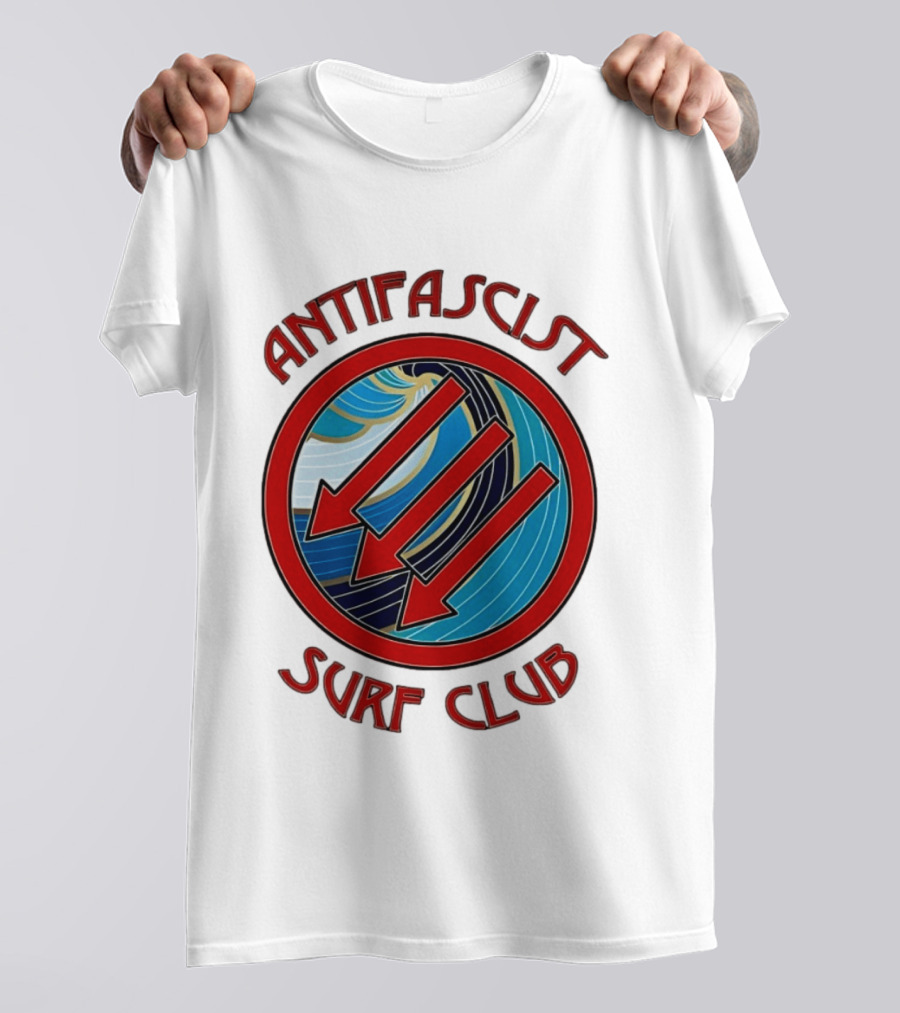 Antifascist Surf Club Three Red Arrows Circular Ocean Wave T-Shirt