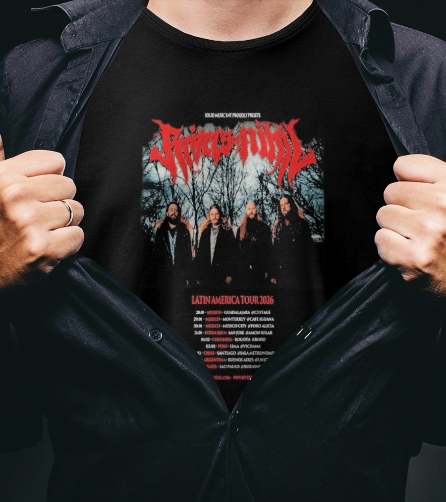 Rivers Of Nihil Latin America Tour 2026 Band Photo With Tour Dates And Locations T-Shirt