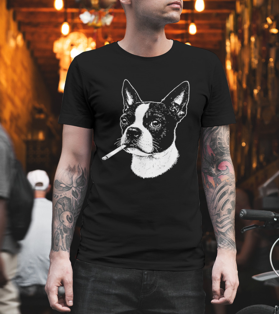 Boston Terrier Dog Smoking Cigarette Meme T-Shirt