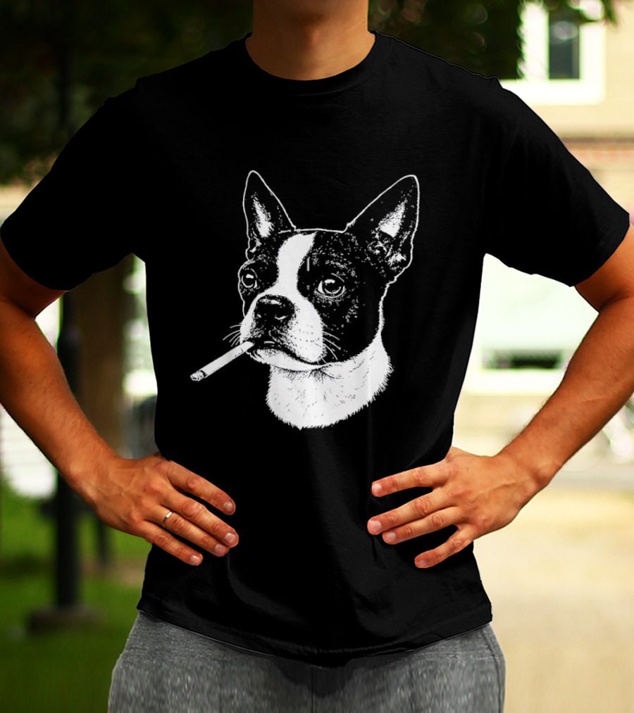 Boston Terrier Dog Smoking Cigarette Meme T-Shirt