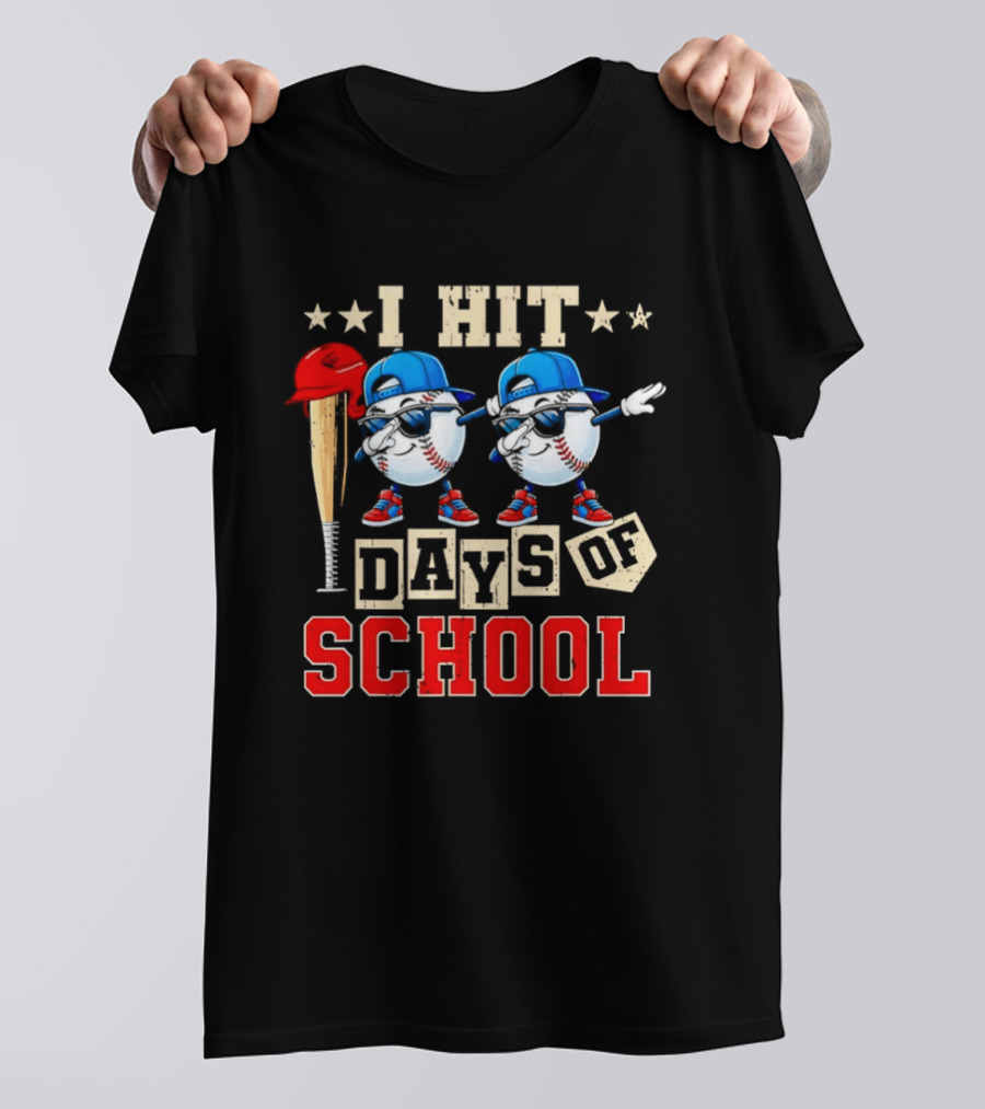 I Hit 100 Days Of School Baseball Player Theme Celebrating 100th Day T-Shirt