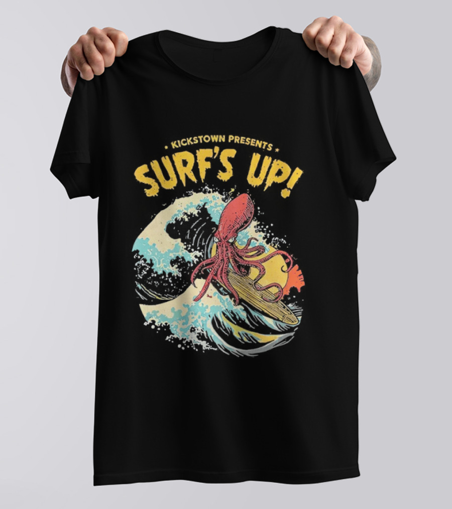 Kickstown Presents Surf's Up Octopus Riding Wave T-Shirt