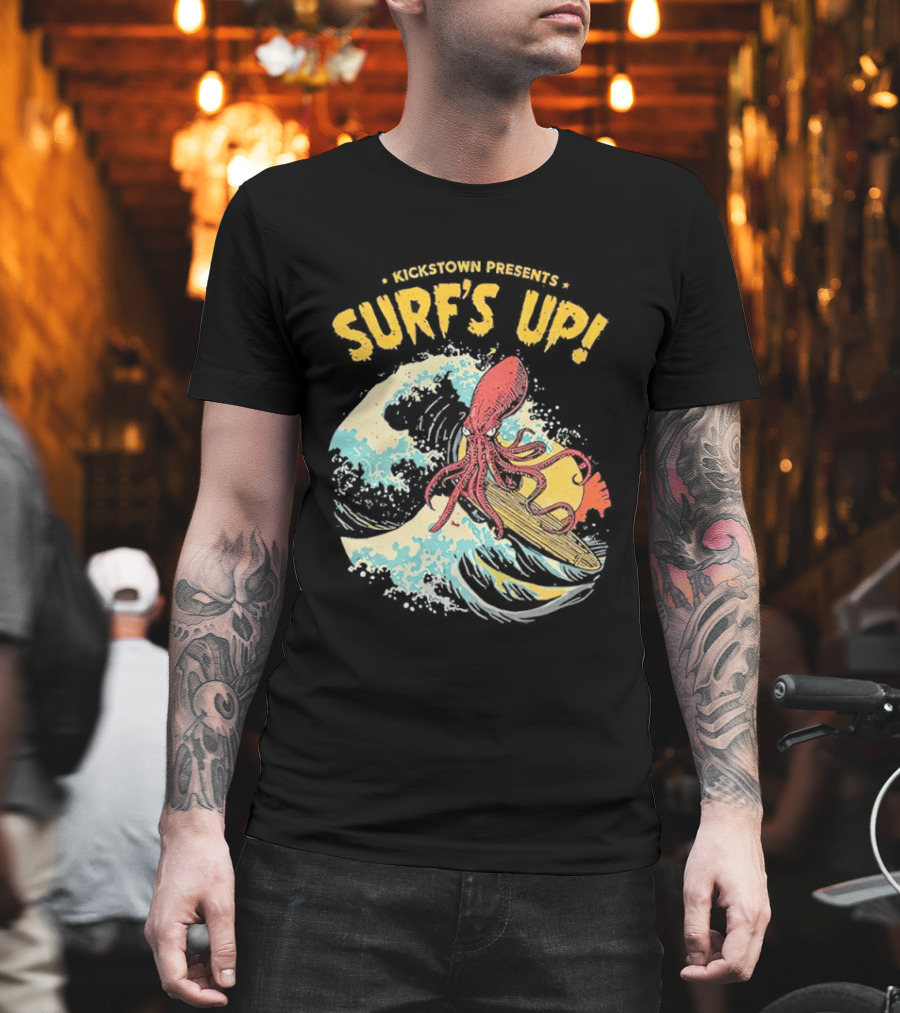 Kickstown Presents Surf's Up Octopus Riding Wave T-Shirt