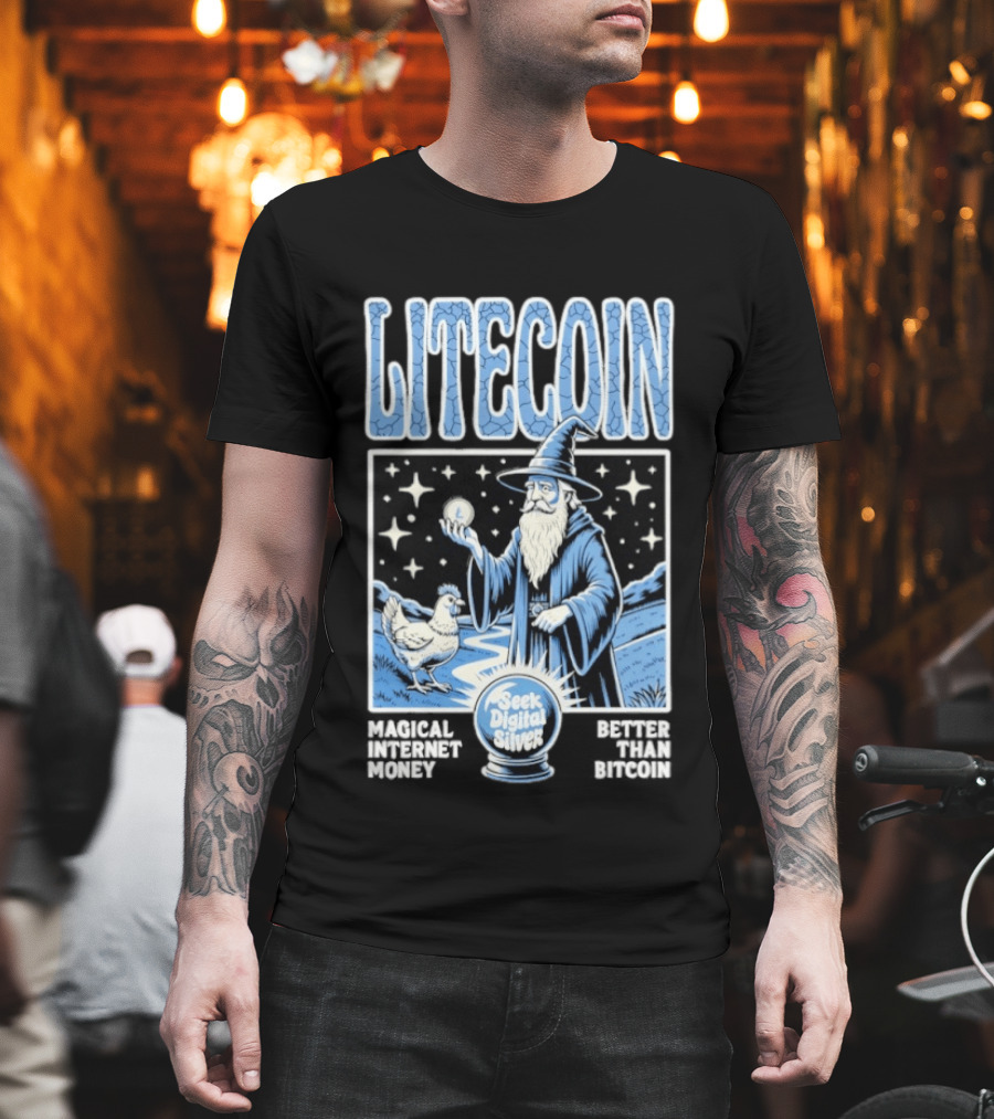 Litecoin Magical Internet Money Seek Digital Silver Wizard Artistry T-Shirt