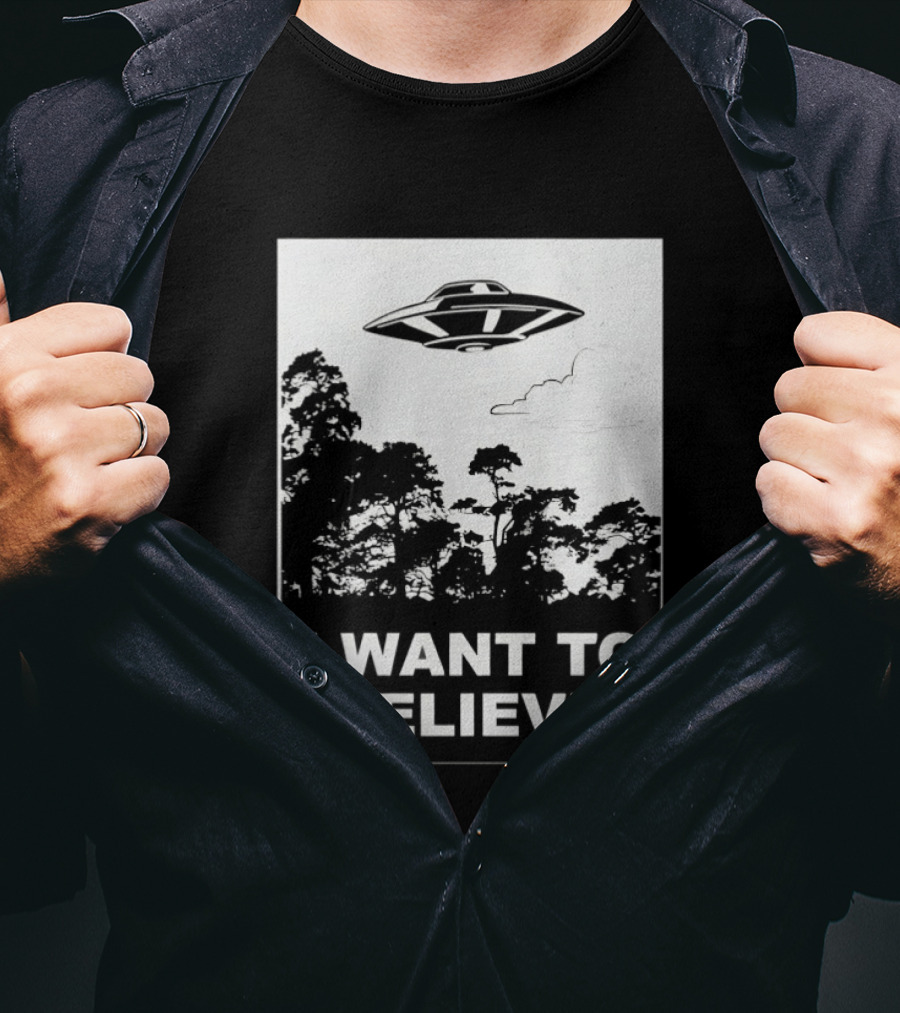 UFO I Want To Believe Flying Saucer Forest T-Shirt