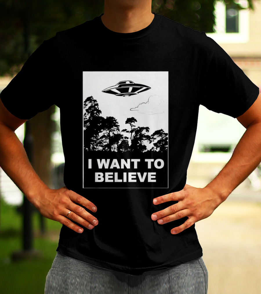 UFO I Want To Believe Flying Saucer Forest T-Shirt
