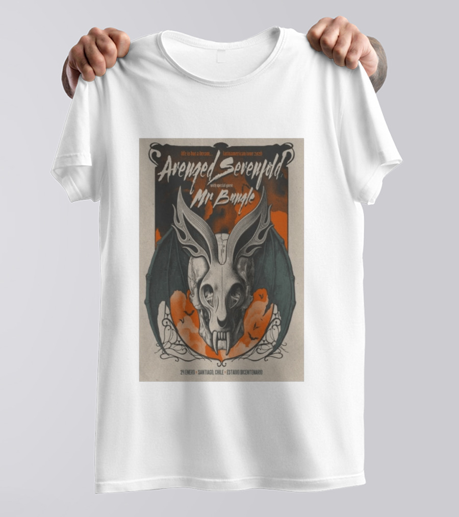 Avenged Sevenfold Life Is But A Dream Latin American Tour 2026 Santiago Chile Estadio Bicentenario 24 Enero Mr. Bungle T-Shirt