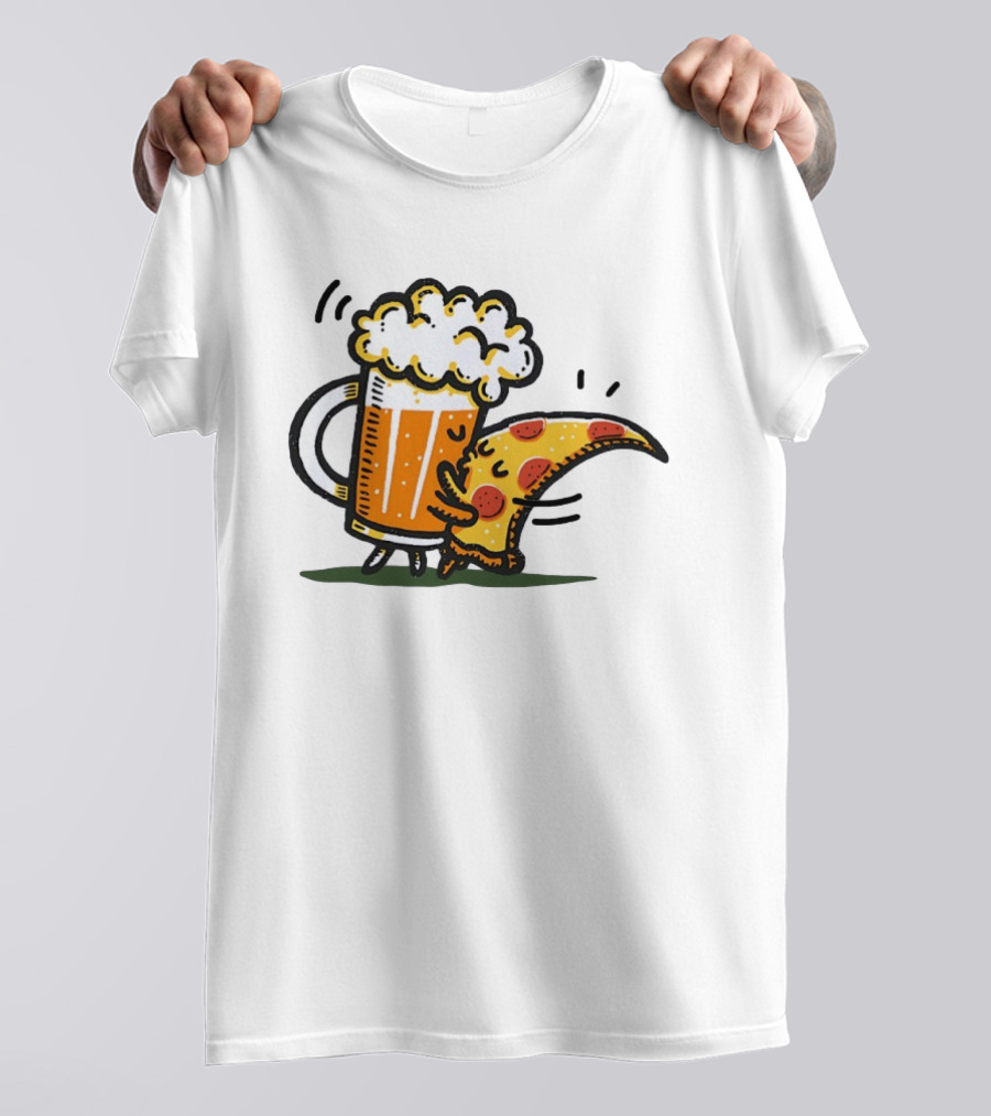 Beer And Pizza A Match Made In Heaven Little Bit Of You Hugging Slice T-Shirt