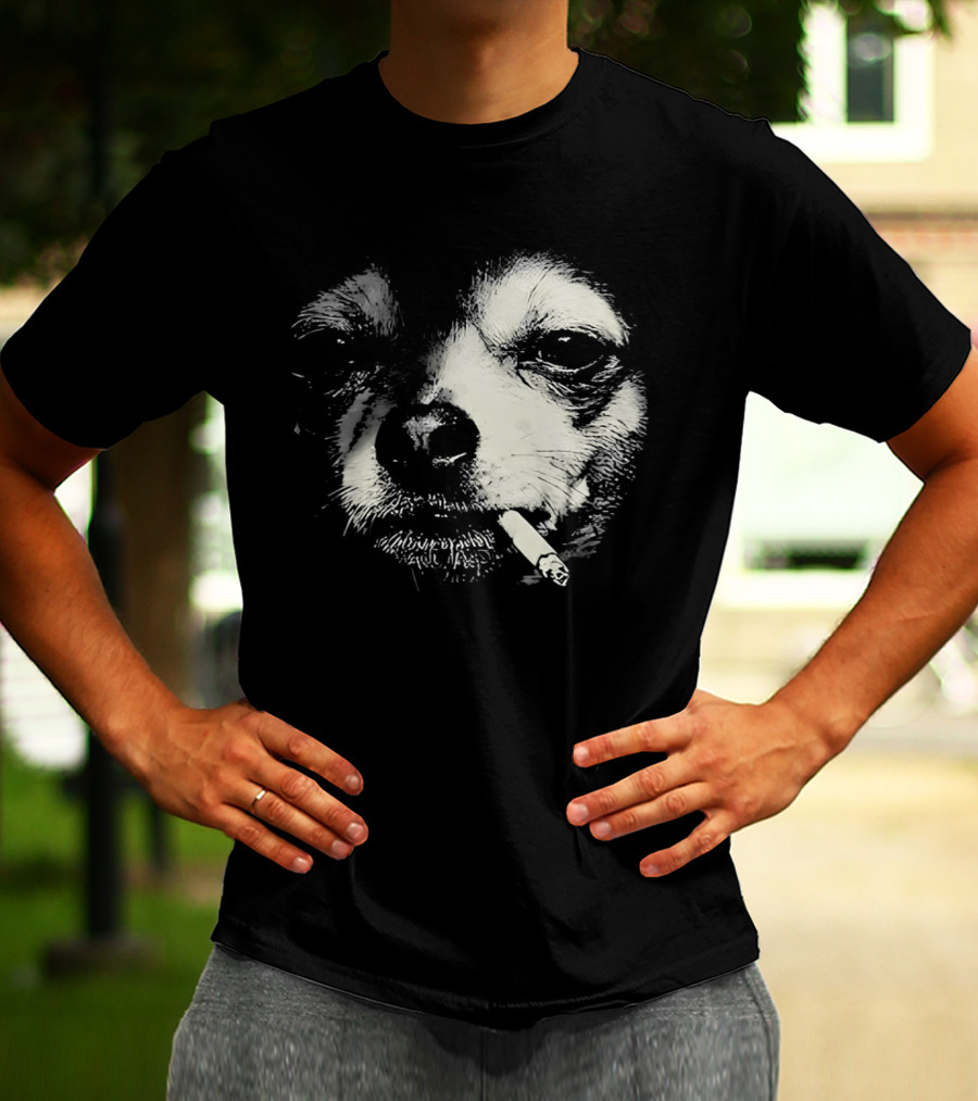 Chihuahua Smoking Cigarette Black And White T-Shirt