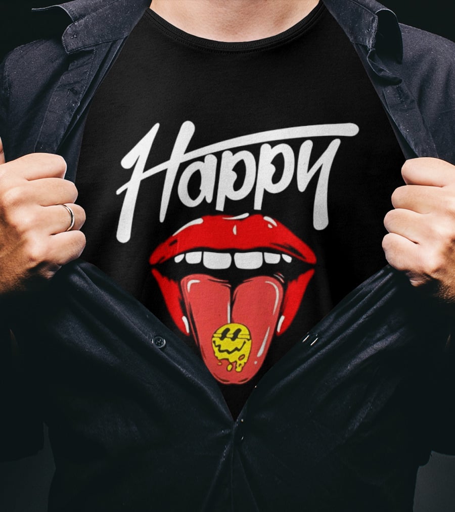 Happy Lips Tongue Out Smiley Face T-Shirt