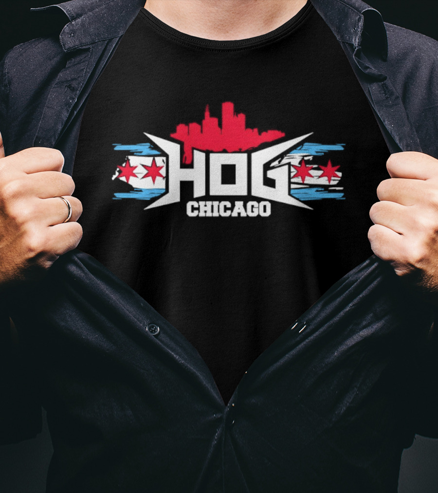 Hog Chicago City Skyline Flag Stars T-Shirt