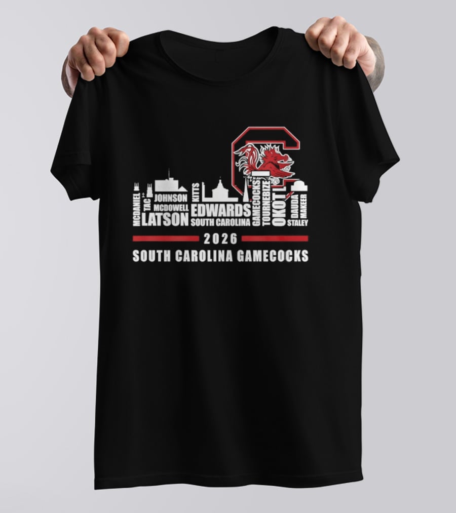 South Carolina Gamecocks 2026 City Skyline Players Names T-Shirt